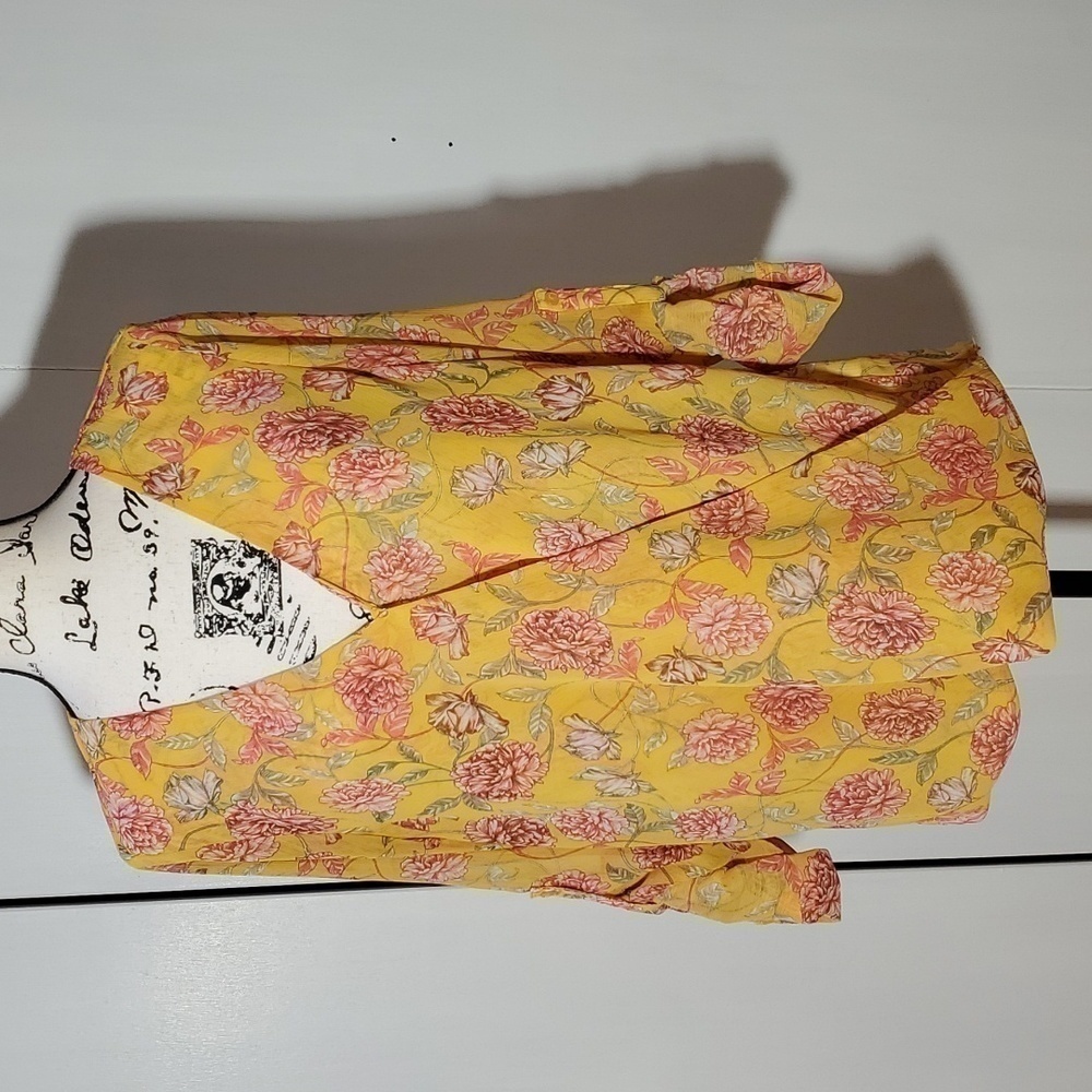 Kut From The Kloth| Butter Yellow Floral Chiffon Semi Sheer Wrap Top Boho Sz.XL